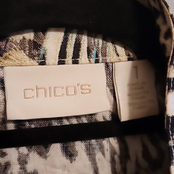 Chico's 100% linen animal print moto jacket size 1(m/8 ) leopard/cheetah printed - Picture 2 of 8